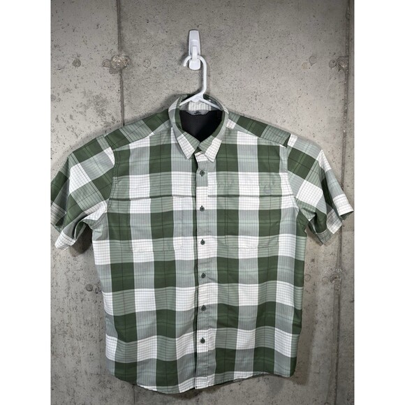 Wrangler Outdoor Mens Size L -MOISTURE WICKING Active Shirt Green White Checkers - Picture 1 of 6